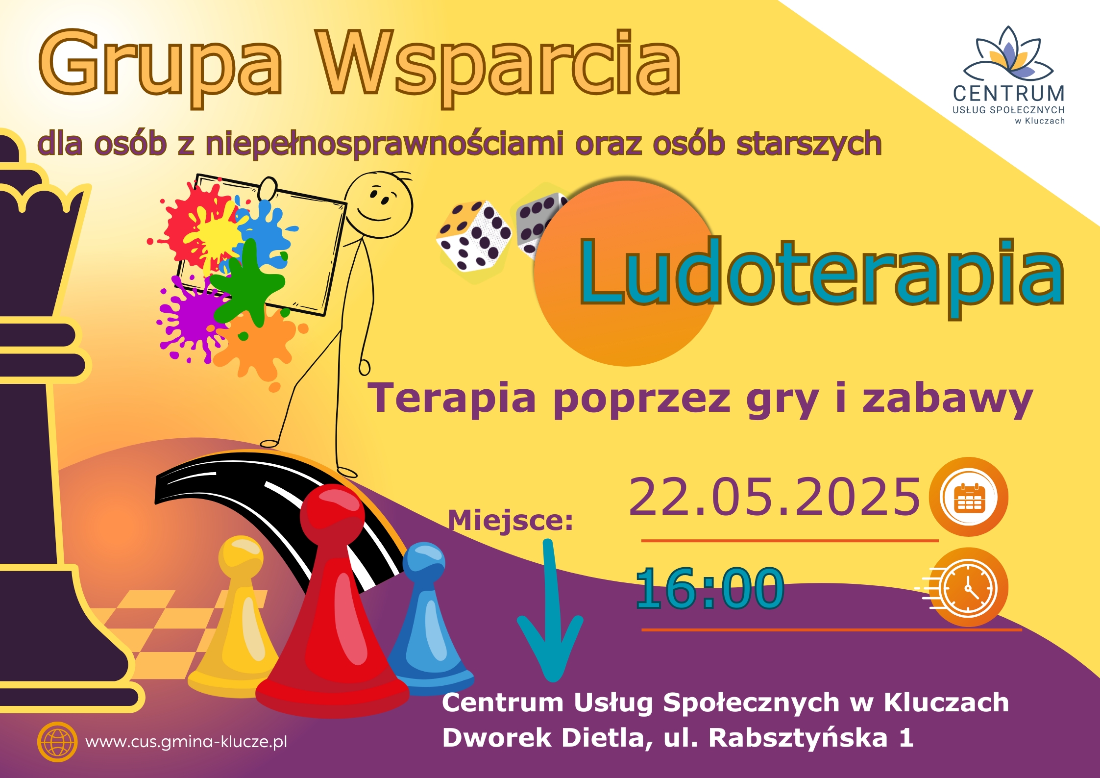 plakat z informacja o grupie wsparcia dla seniorów oraz osób z niepełnosprawnościami