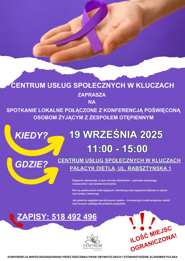 plakat informujący o spotkaniu lokalnym połączonym z konferencją online