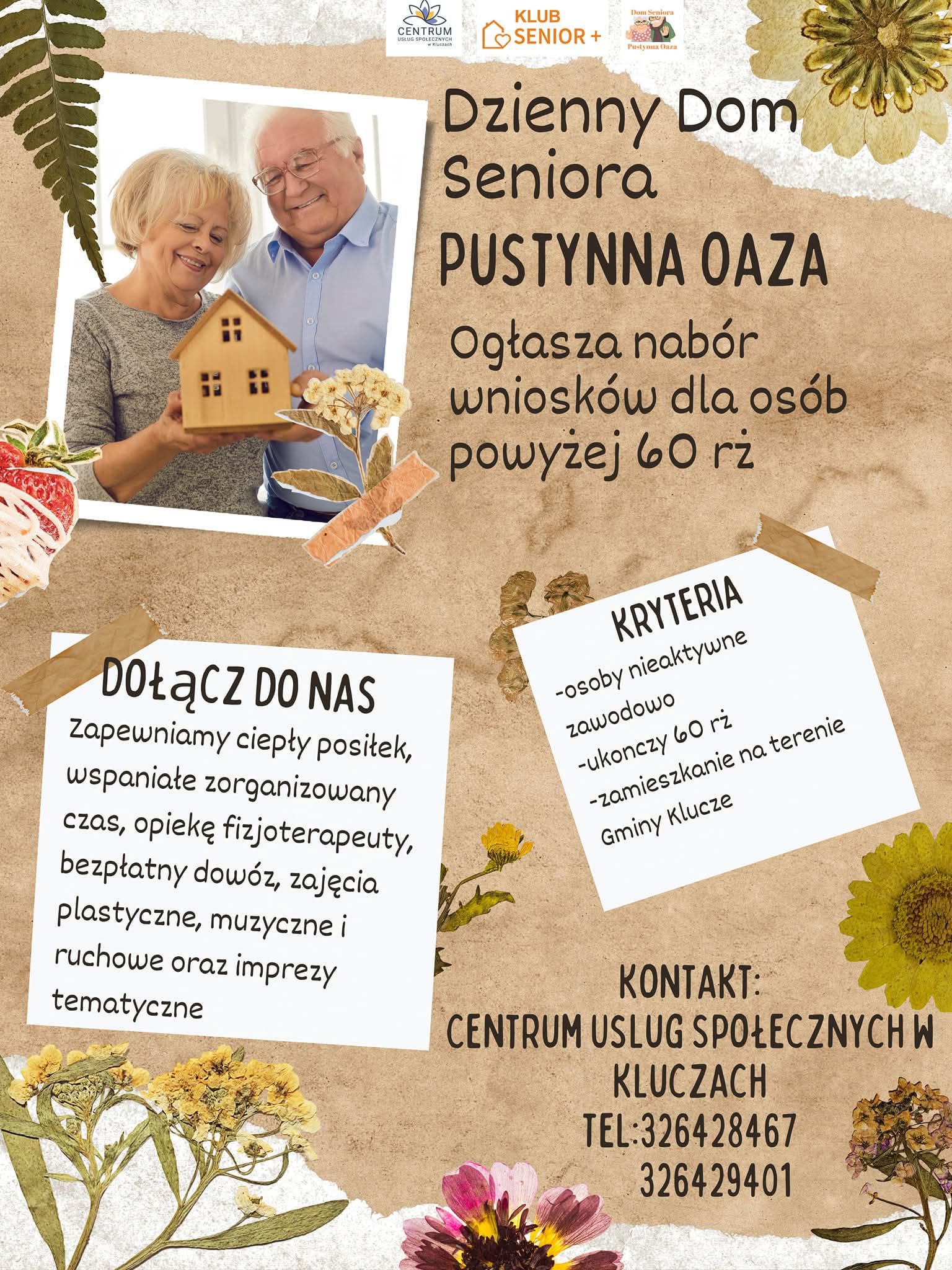 plakat informujący o naborze  do dziennego domu seniora w miejscowości Chechło 